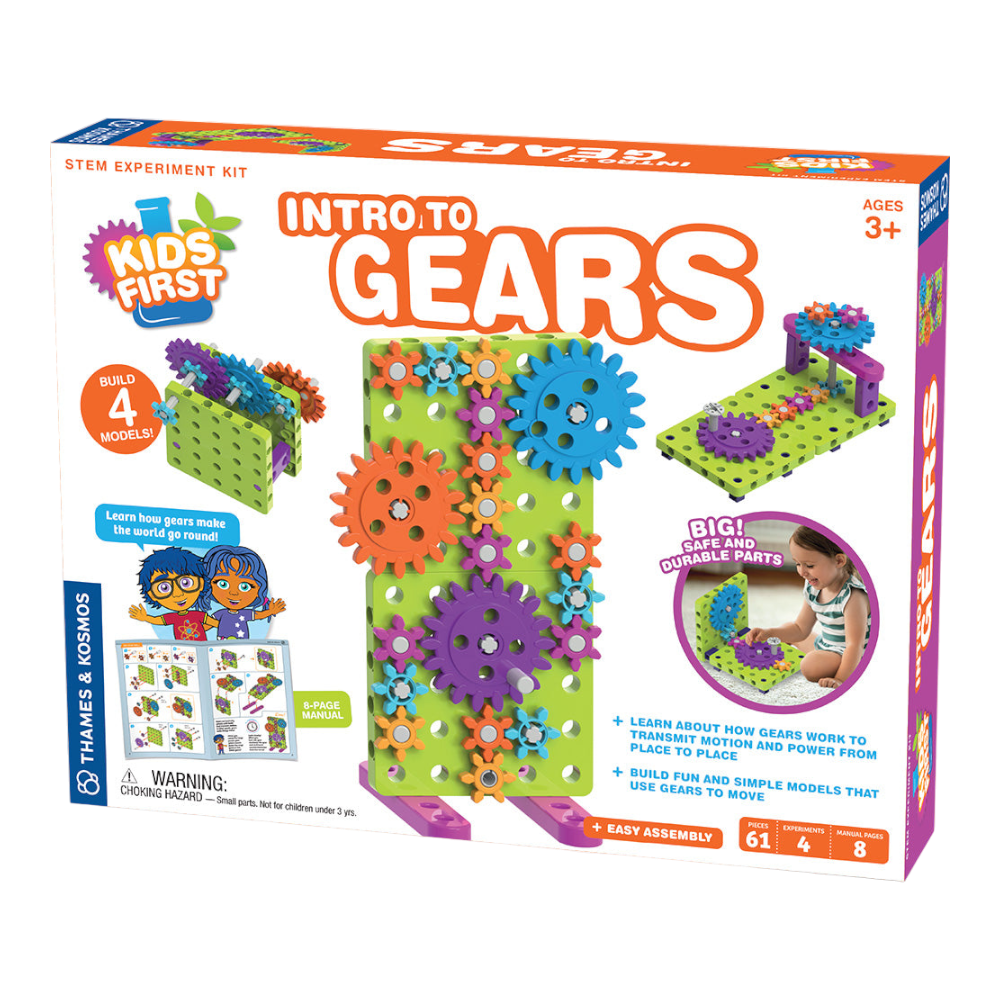 THAMES & KOSMOS Kids First Intro to Gears STEM Experiment Kit for Ages 3+ | Build 4 Models, Learn About Gears, Power & Motion | Intro to Mechanical Engineering for Young Learners | Durable Parts