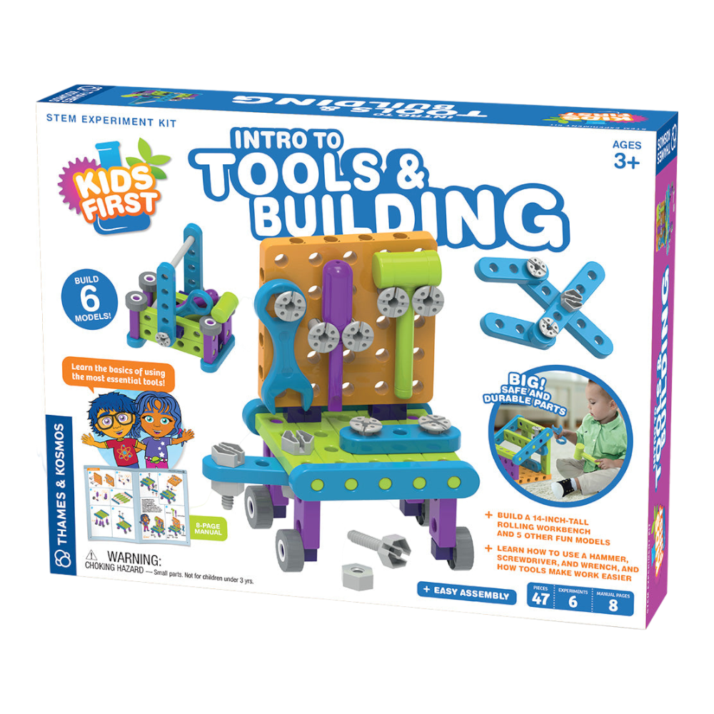 THAMES & KOSMOS Kids First Intro to Tools & Building STEM Experiment Kit for Ages 3+ | Build 6 Models, Learn Basic Mechanical Engineering Principles | Make Your Own Workbench with Durable Parts