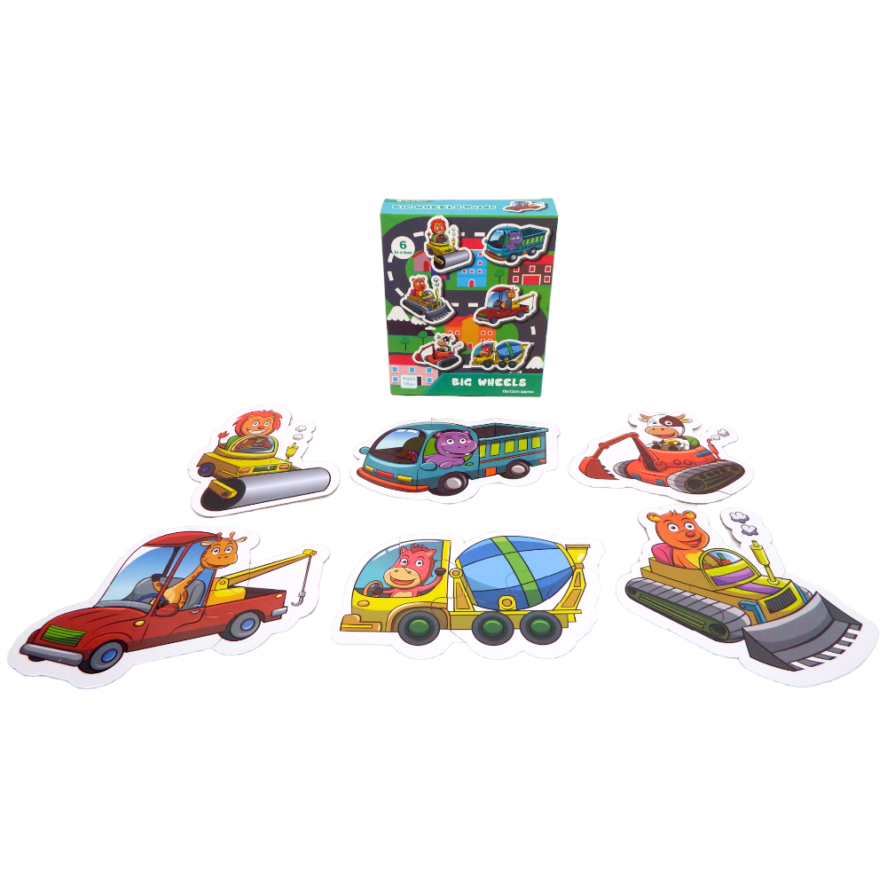 لغز العجلات الكبيرة: أحجية مكونة من قطعتين أو ثلاث قطع، 6 أنماط، 14 قطعة